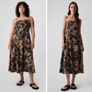 Gap Linen Floral Midi Dress Brown & Black With Removable Straps Small H66-809